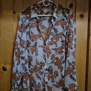 a new day Floral Shear Blouse - Blue and Orange